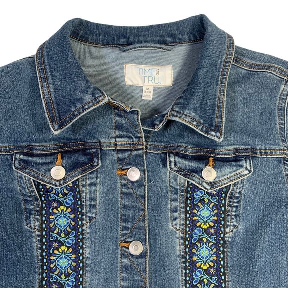 Boho Artisan Denim Jacket Embellished Beaded Floral Artsy Chic Country Glam - Picture 4 of 13